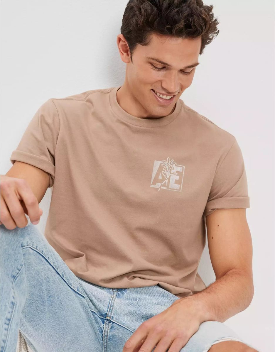 T Shirt Graphique American Eagle AE Super Soft Logo Marron Homme | XPP-67644968